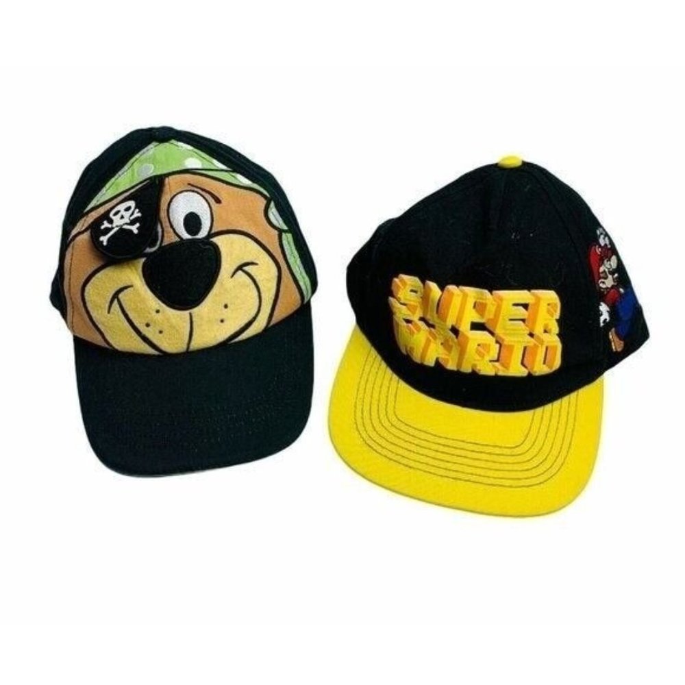 Lot Of 2 Youth Hat Hanna Barbera Yogi And Super Mario SnapBack Baseball Cap